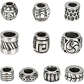NBEADS 10 Pcs 304 Stainless Steel Beads, Mixed Style European Column Beads Tube/Barrel/Rondelle Shape Spacer Beads for Necklace Bracelet DIY Jewelry Making