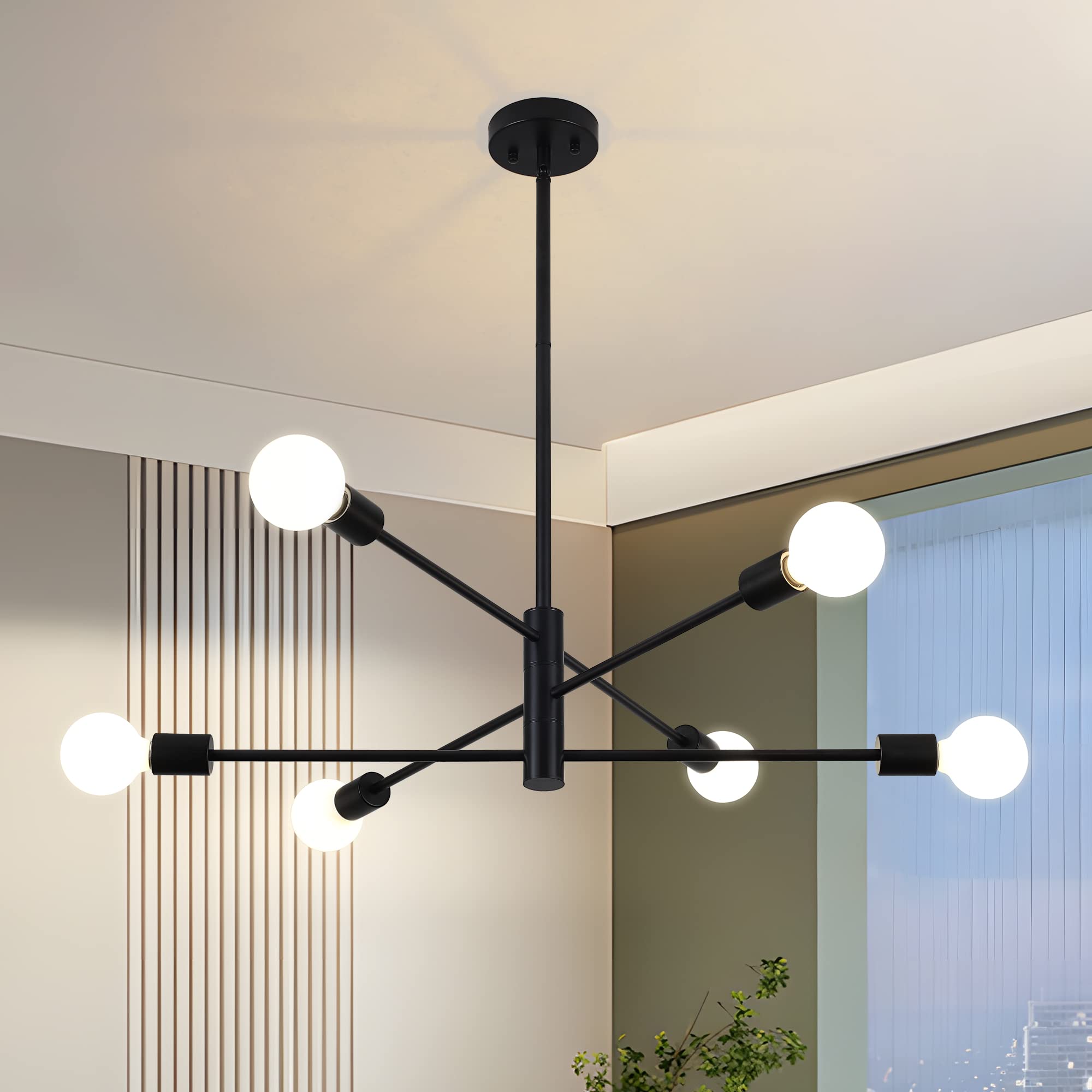 Photo 1 of Yidelloc 6 Lights Black Sputnik Chandeliers Modern Light Fixtures, Mid Century Chandelier Adjustable Length Pendant Light for Dining Room, Bedroom, Living Room, Kitchen, Farmhouse