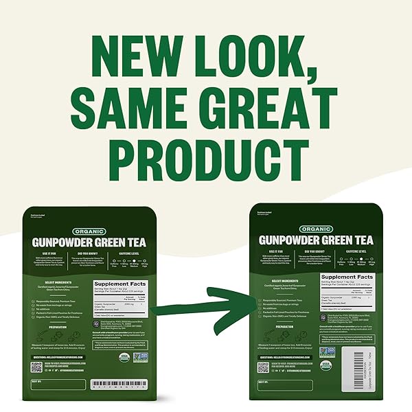 FGO ORGANIC GUNPOWDER GREEN TEA, LOOSE LEAF, 16OZ BULK RESEALABLE BAG, PACKAGING MAY VARY (PACK OF 1)