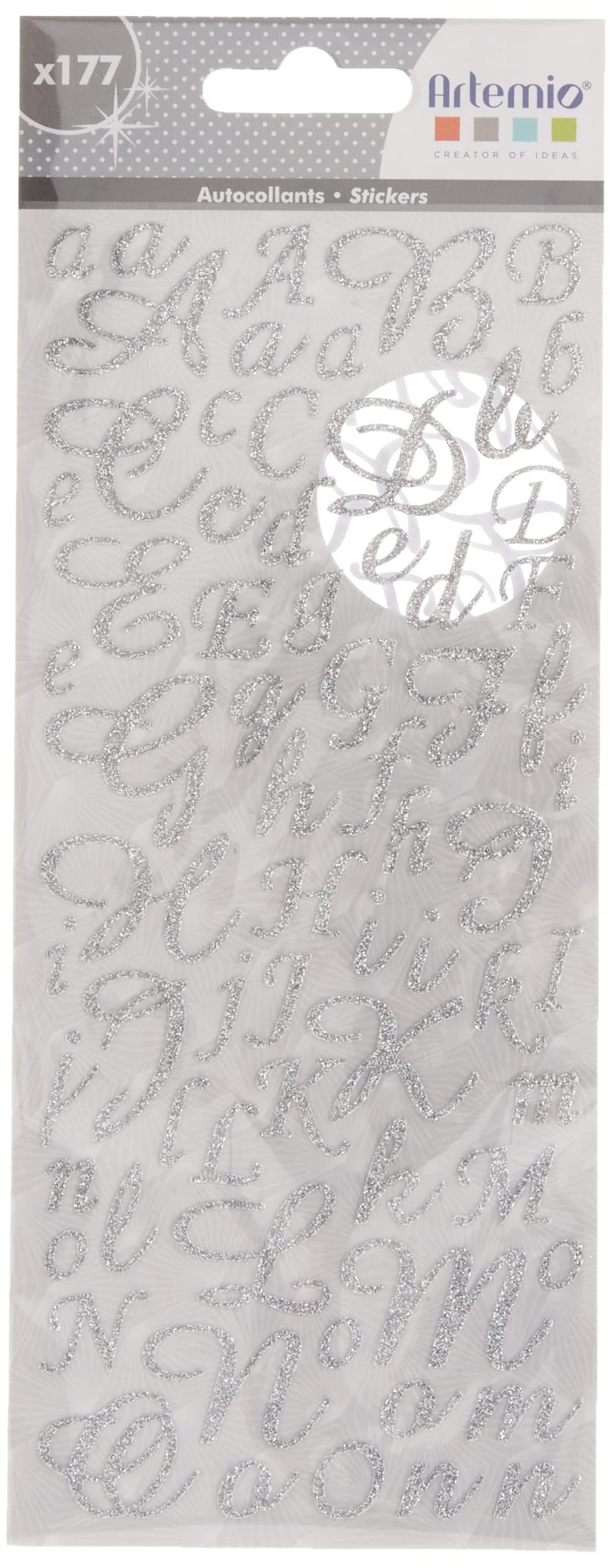 Artemio 11004049 x 177 Alphabet Scrapbooking Stickers, Paper, Silver, 14 x 0.2 x 24.5 cm