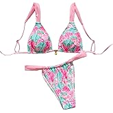 BYFINECANY Women's Floral Printed Bathing Suit Spaghetti Strap High Waist Summer Swimsuit Bikinis Set