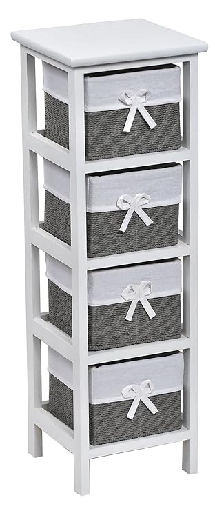 Regalkommode mit 4 Schubladen - Weidenstil - Farbe : WEI? und GRAU