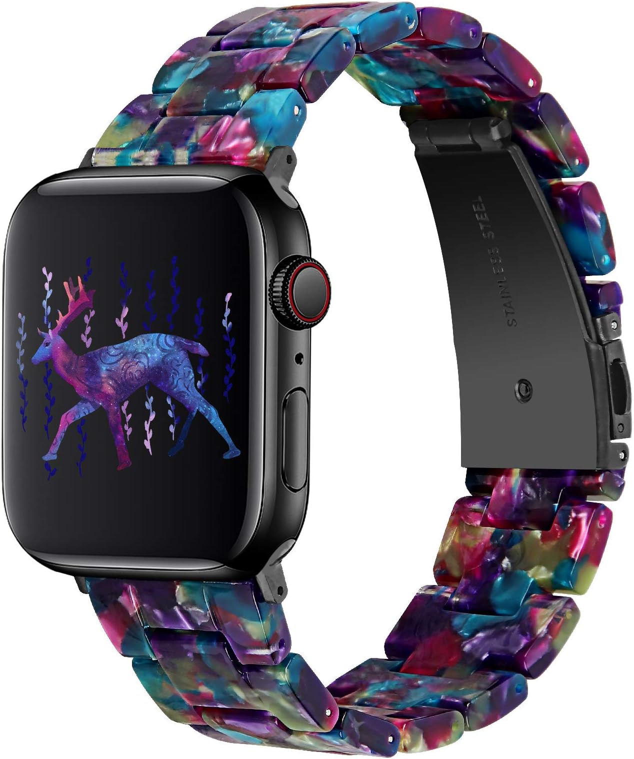 OULUCCI Compatible with Apple Watch Bands 41mm 40mm 38mm 45mm 44mm 42mm 46mm 49mm, Fashion Resin iWatch Bands For Series 10 9 8 7 6 5 4 3 2 1 SE Flower Purple Green