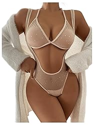 WDIRARA Women's Lingerie Set Polka Dots Mesh Teddy