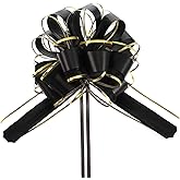 6 Pack Black Pull Bows for Gift Wrapping, Black Gold Pull Bows for Valentine Gifts Baskets, Gift Bow for Valentine's Day Gifts, Party Decoration