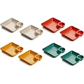 ecanna 8 Pack Chip and Dip Plates with Sauce Compartment, Snack Plates | 8 reusable snack plates with a built-in sauce compartment for dumplings, fries, sushi, snacks and appetizers.