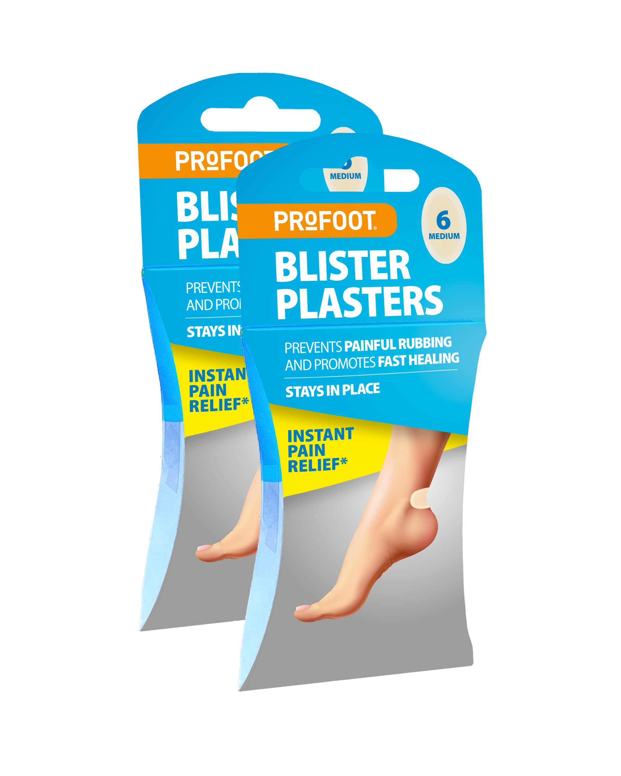 Profoot Blister Plasters - 6 Medium Hydrocolloid-Based Plasters - Ideal for Painful Blisters - Prevents Painful Rubbing - Instant Pain Relief - Stays in Place (2 Pack)