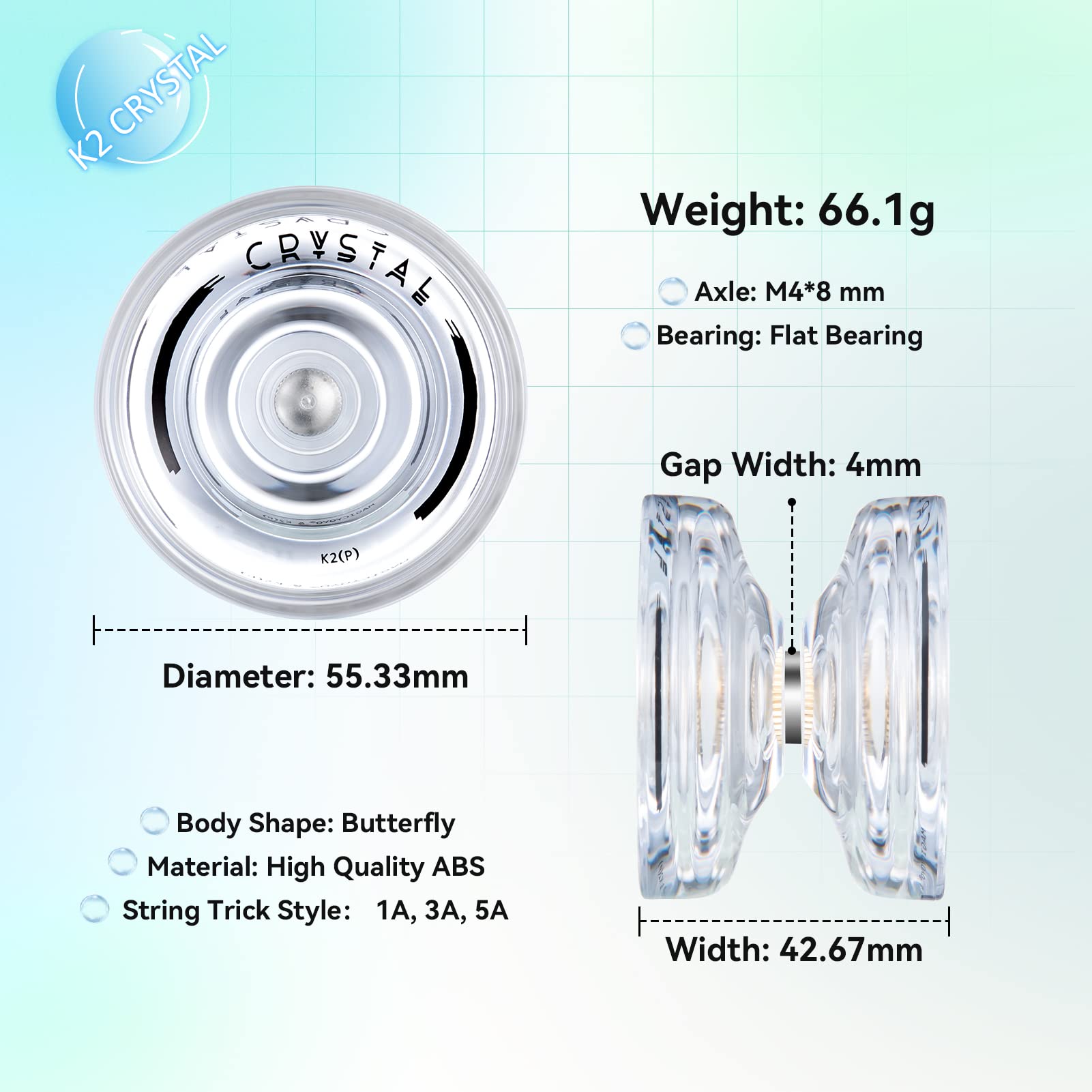 K1 Responsive Yoyo for Kids, Dual Function Yo Yo K2 for Unresponsive Yoyo with KK Bearing, Plastic Crystal Yoyos 3 Pack+Yoyo Strings+Bearing Removal Tool+KK Bearing+Bags