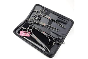 LILYS PET Professional PET DOG Grooming Coated Titanium scissors suit Cutting&Curved&Thinning shears (7.0 inches, Black)…