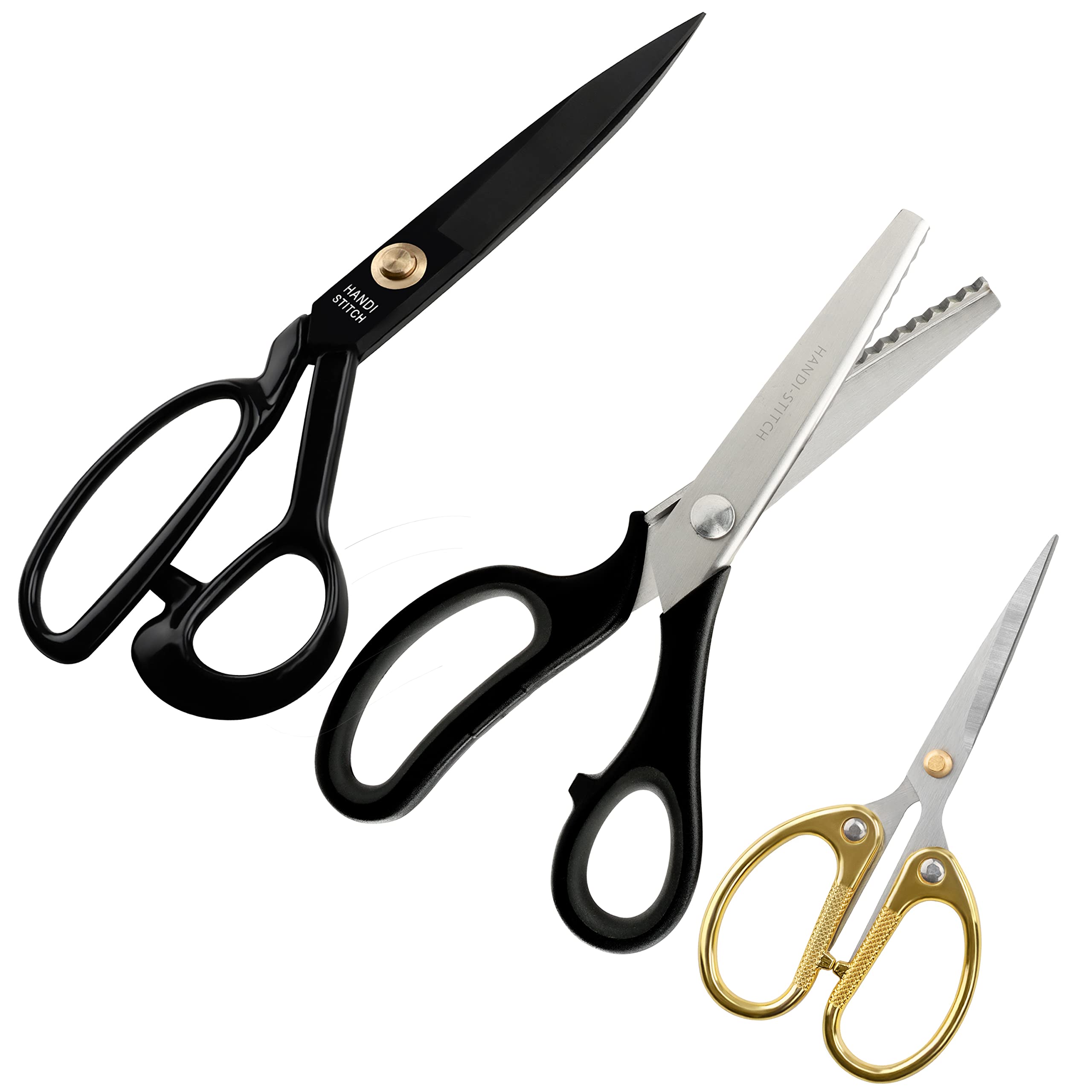 Handi Stitch Zig Zag Pinking Scissors and Tailor Shears Set - Heavy Duty Stainless Steel Sharp Professional Sewing Scissors for Leather, Fabric & Clothes