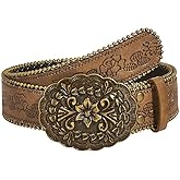 Bafuny Western Brown Belt for Women Cowboy Cowgirl Waist Belt Embossed Leather Belt Ladies Belts for Jeans Pants Dresses
