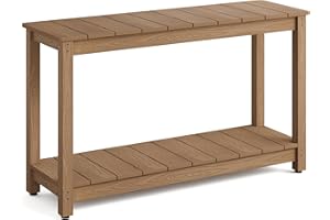 Stoog All-Weather Patio Console Table, 2-Tier Outdoor Table with Adjustable Feet, Never Fade or Rot, for Backyard, Deck, Entryway, and Garden, Teak