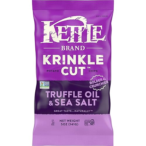 Kettle Brand Potato Chips, Krinkle Cut, Truffle Oil and Sea Salt Kettle Chips, 5 Oz