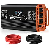 XUYUAN 1500W Pure Sine Wave Inverter 12V/24V for RV Camping Truck Emergency | 12V/24V Auto-Detect to 110V Inverter with 2 AC Outlets &amp; 2 USB Ports, 50Hz/60Hz Switchable,LCD Display,Type-C Fast Charge