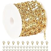 UMAOKANG 16.4 Feet Gold Plated Chain for Jewelry Making Stainless Steel Jewelry Making Chains Bulk Lip Chain Roll with Jump Rings and Lobster Clasps