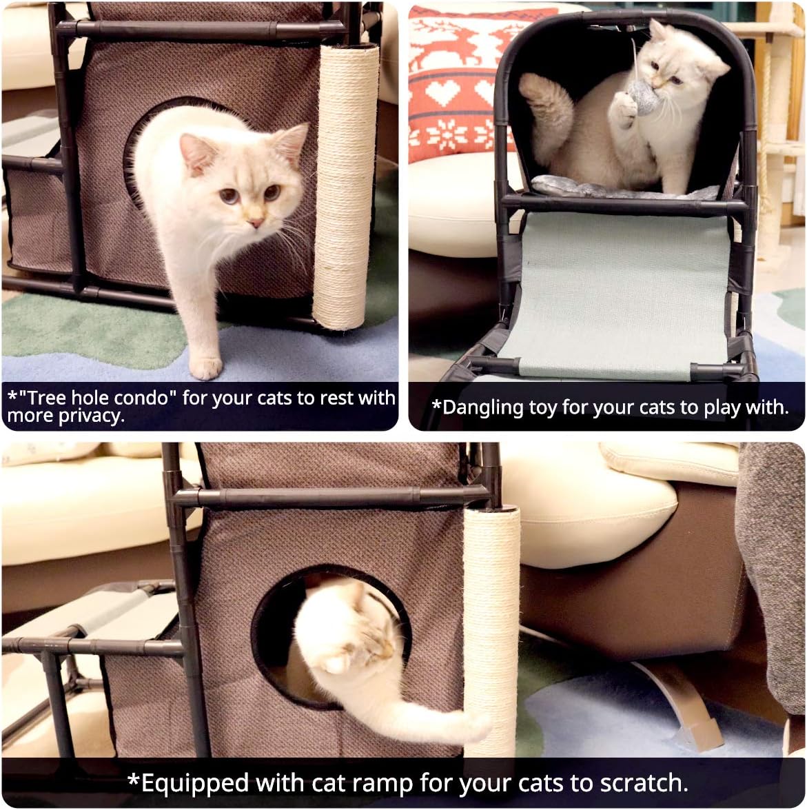 Goetland 4 in 1 Multi-Functional Cat Tree Condo Pet Furniture Jumbo Cat Tower House Bed Climber Peek Holes Scratching Post Dangling Toy : Pet Supplies