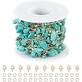 Kyutong 16.4FT Turquoise Stone Chains for Jewelry Making Gold Plated Chains Bulk Thin Paperclip Chain Link with Jewelry Clasps for Craft Making Jewelry Findings