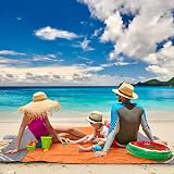 COVACURE Beach Blanket Mat 210x200cm with 3 Zipper Pockets Sandproof Orange view 7