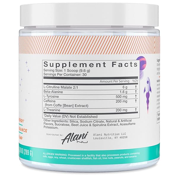 ALANI NU PRE WORKOUT POWDER GLAXAY LEMONADE, AMINO ENERGY BOOST, ENDURANCE SUPPLEMENT, SUGAR FREE, 200MG CAFFEINE, L-THEANINE, BETA-ALANINE, L-CITRULLINE, 30 SERVINGS