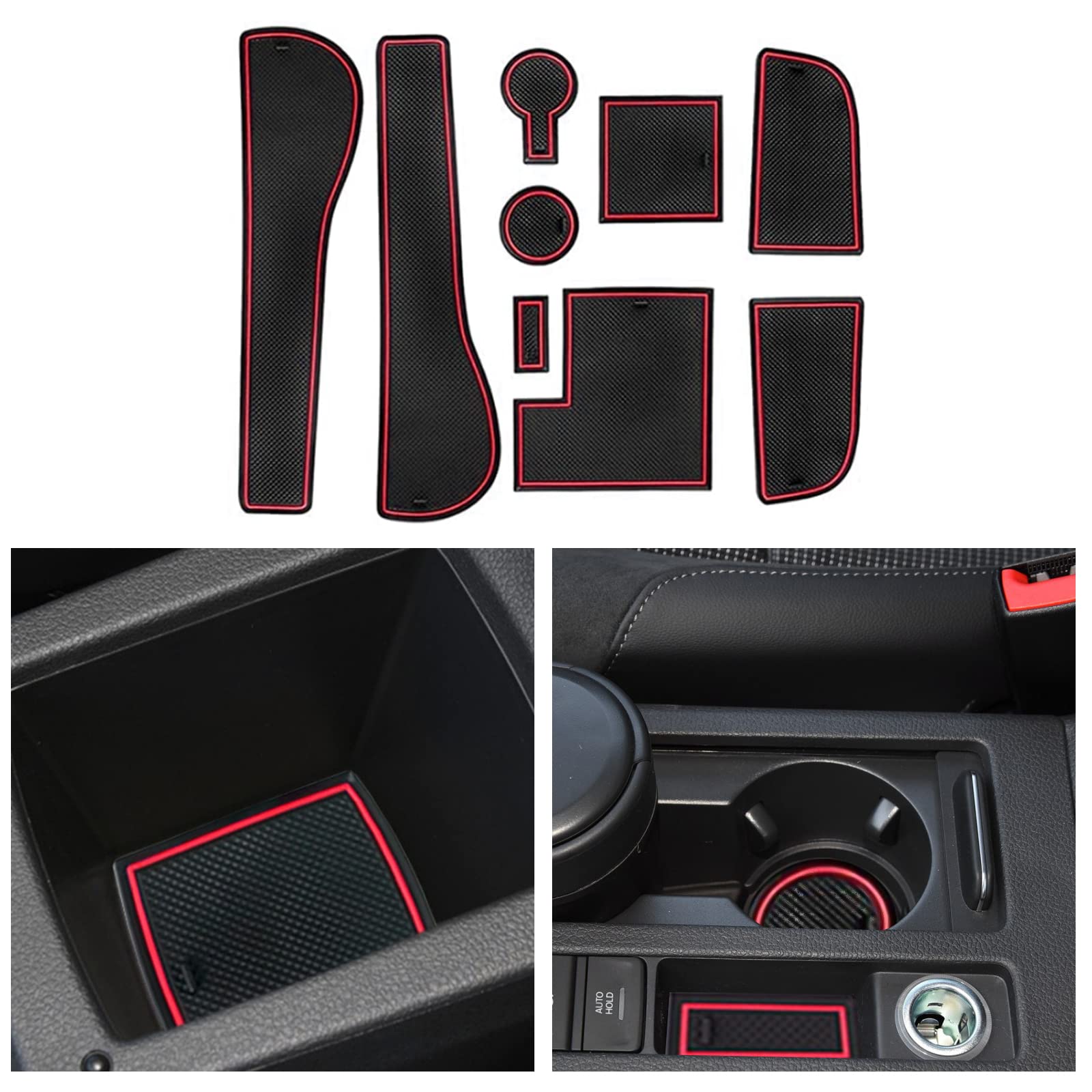 CDEFG Non-Slip Gate Slot Pad Cup Mats Auto Interior Door Slot Pads Mat for V W Golf 7 R GTD GTI GTE Automobile Center Console Liner Parts Car Styling Cushion Accessories (Red)