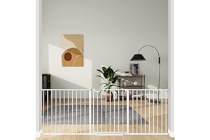 ALLAIBB Triple Lock Extra Wide Baby Gate Pressure Mounted Walk Through Safe Auto Close White Metal Dog Pet Puppy Cat for Stairs,Doorways,Kitchen 77.17-84.65"