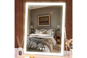 Despful Makeup Vanity Mirror with Lights, 12"x 10" Large LED Lighted Mirror, Hollywood Lighted Makeup Mirror with Smart Touch 3 Colors Dimmable, Touch Control for Bedroom, White