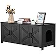 Homhedy Cat Litter Box Enclosure for 2 Cats, Litter Box Furniture Hidden with Double Room,Wooden Cat Washroom Furniture,Cat House,47.2”L x 19.7”W x 19.7”H,Black