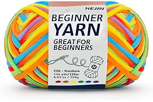 HEJIN 120g Rainbow Color Yarn for Crocheting and Knitting; Rainbow Yarn for Beginners with Easy-to-See Stitches;Worsted-Weight Medium #4;Yarn for Beginners Crochet Kit Making