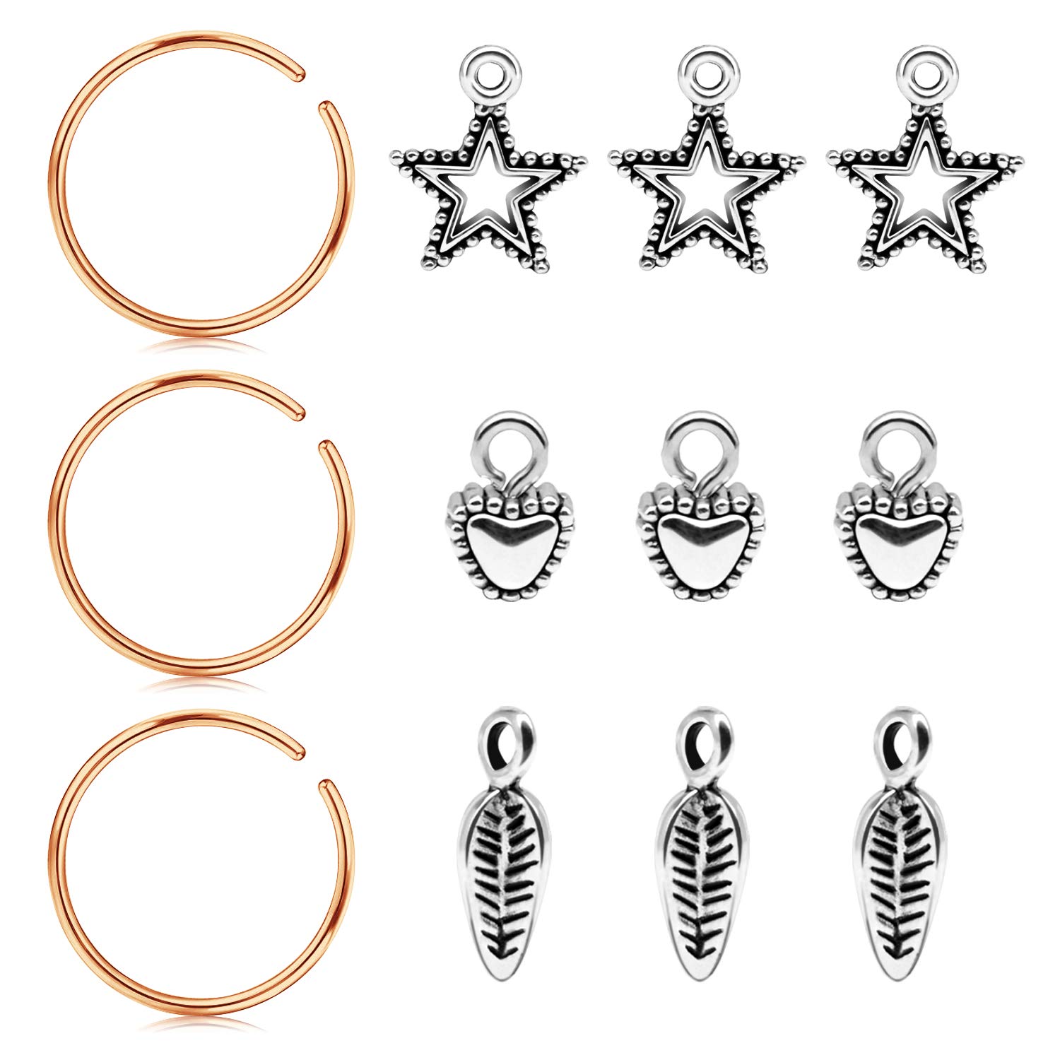 18 Gauge Nose Hoop Rings Stainless Steel Fake Nose Rings Women Men Helix Tragus Daith Earrings Dangle Ear Piercing