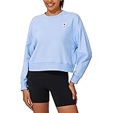 Stelle Cropped Sweatshirt for Women Crewneck Pullover Tops Oversized Long Sleeve Lightweight Casual Cotton Sweat Shirts