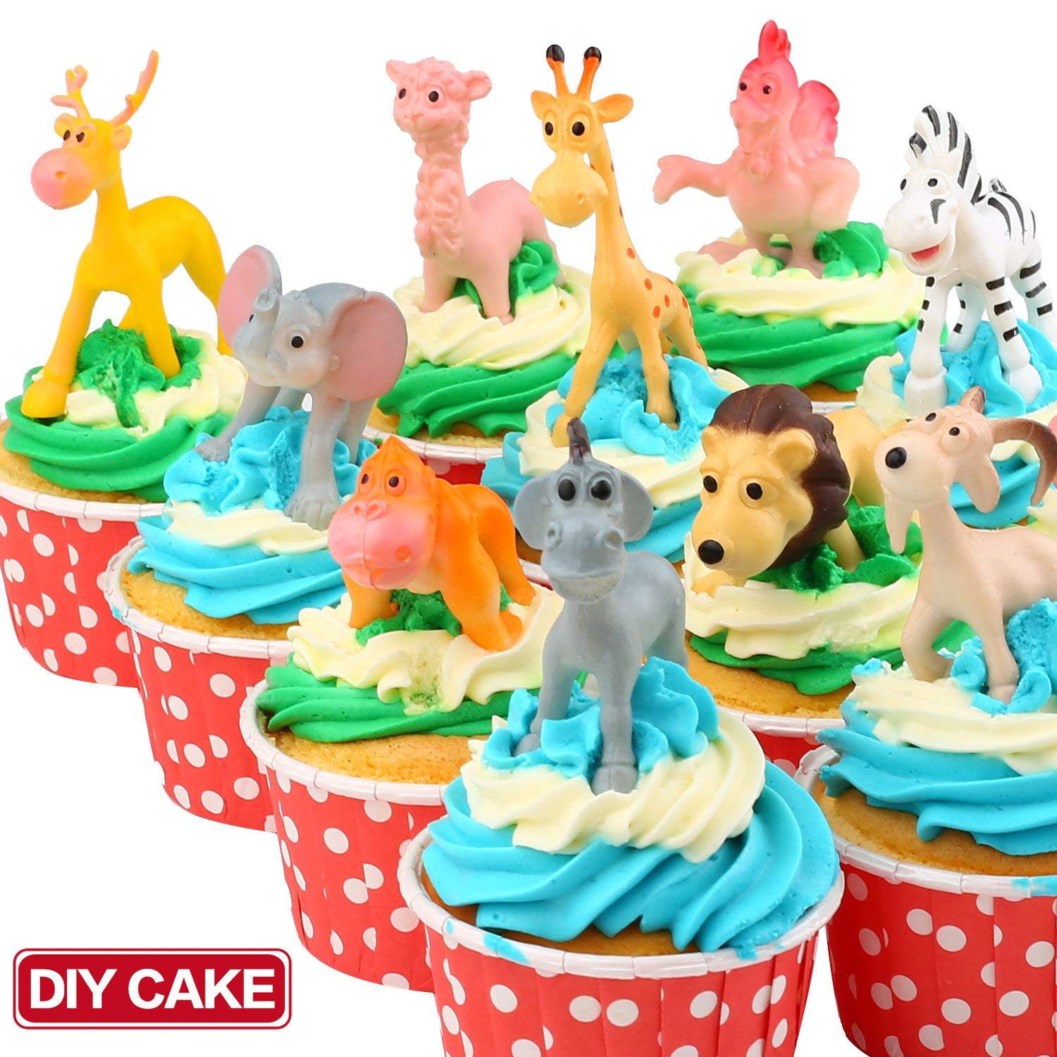 Funcorn Toys Cartoon Animal, 24 Pack Mini Plastic Wild Animals Models Toys Kit, Jungle Animal Figures Set for Children Boys & Girls Kids Party Favors Classrooms Rewards Birthday Gift Educational Toy