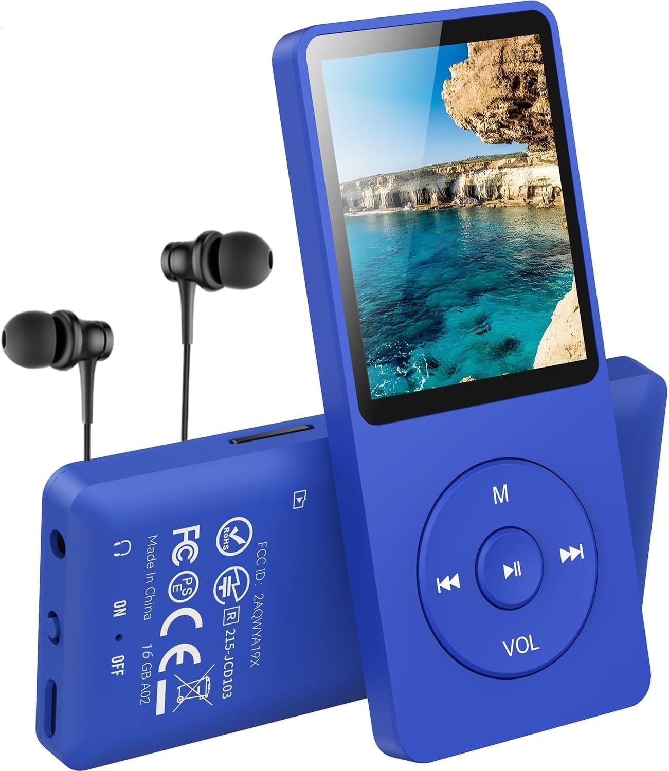 AGPTEK MP3 Player, 16GB Lossless MP3 with 1.8 Inch Screen, 70 Hours Playback, Supports FM Radio, Pictures, Recording, E Book, up to 64GB TF Card, Blue