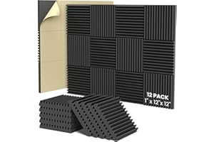HEMRLY Acoustic Foam Panels,1" X 12" X 12" Self-Adhesive Sound Proof Foam Panels,Acoustic Panels Absorb Noise Quickly,High Density Soundproof Wall Panels for Gaming Room,Home Studio(12 Pack Black)