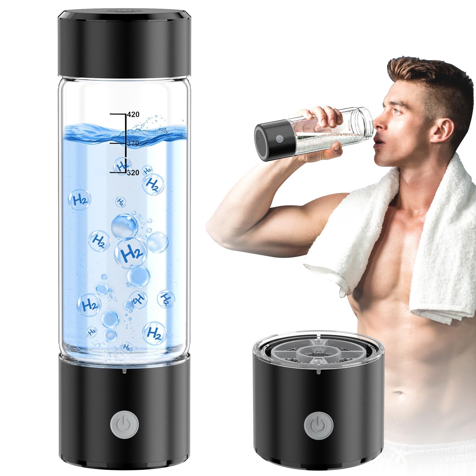 Photo 1 of MOVOCA Hydrogen Water Bottle, 3Min 2200PPB Rapid Hydrogen Water Generator -SPE PEM Tech, 14OZ Portable Hydro Water Machine, Health Care Gifts for Husband, Wife, Family, Friends, Travel