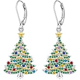 Christmas Earrings Christmas Tree Earrings for Women Dangling Sterling Silver Dangle Drop Winter Gifts Jewelry Leverback Holiday
