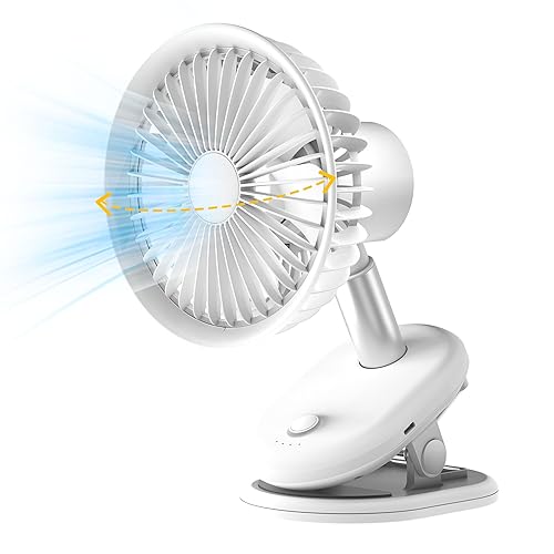 Clip On Usb Fan Oscillating For Bed,5000mAh Battery Operated Fan For Desk,Mini Rechargeable Small Fans Portable for Office Stroller Bedroom and Camping(white)