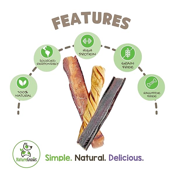 NATURE GNAWS DOG CHEW VARIETY PACK (18 COUNT) – TRIPE TWISTS, BEEF GULLET AND BULLY STICKS FOR DOGS – NATURAL BEEF JERKY DOG CHEW BONES – RAWHIDE FREE