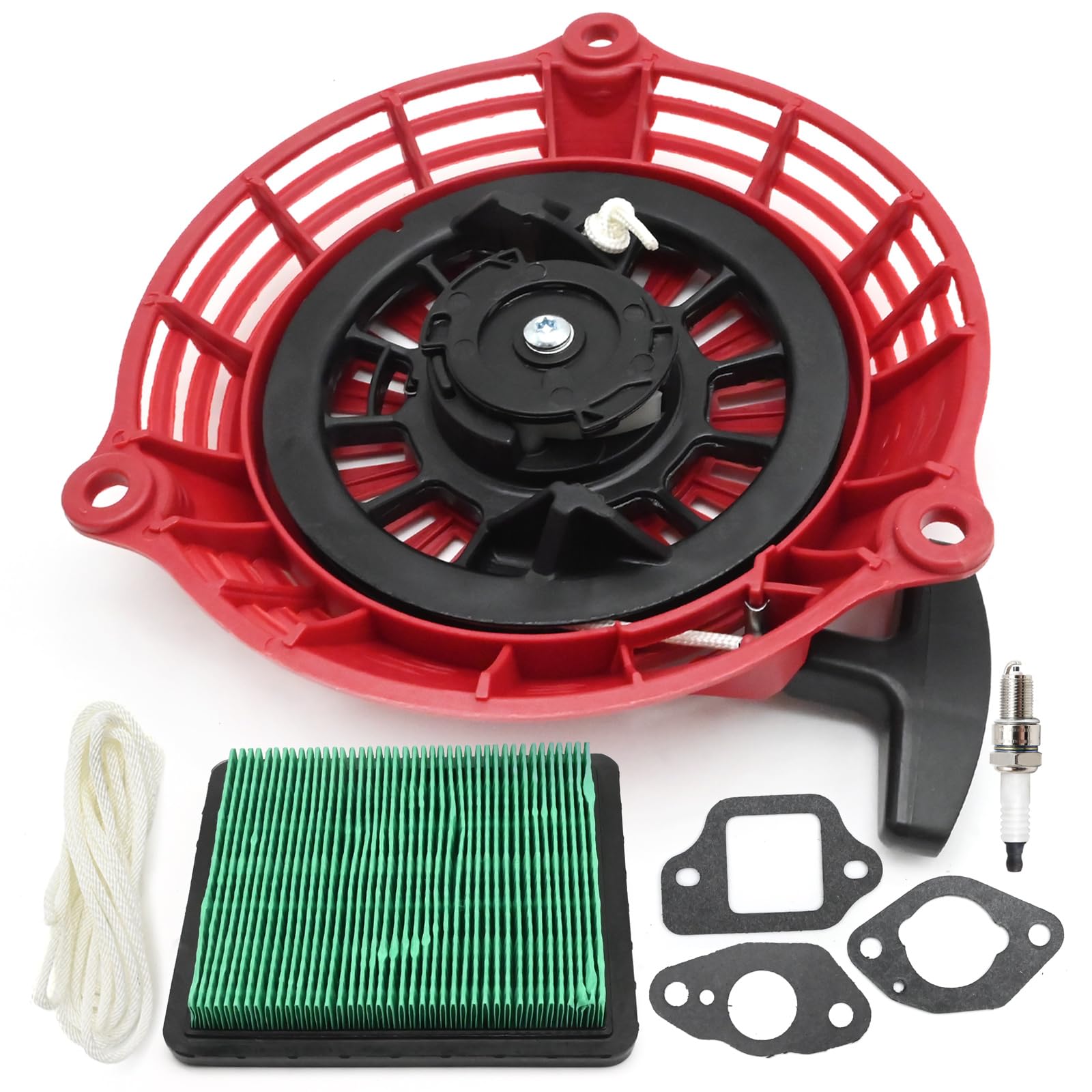 Hoypeyfiy 28400-ZL8-023ZA Recoil Pull Starter Assembly, Replacement for Honda GC135 GC160 GCV135 GCV160 GCV160A GCV160LA GCV160LA0 Engine Red Pull Start Recoil Starter with Air Filter Pull Rope