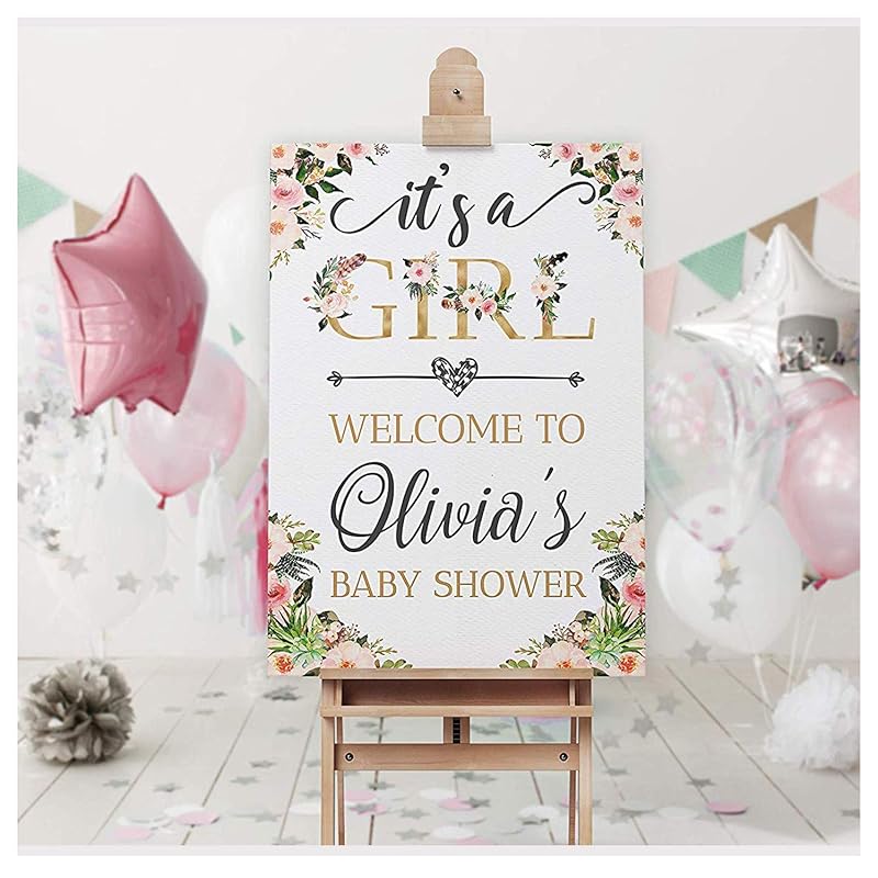 Floral Boho Baby Shower Sign, Size 24x18, 36x24, 48x36 Baby