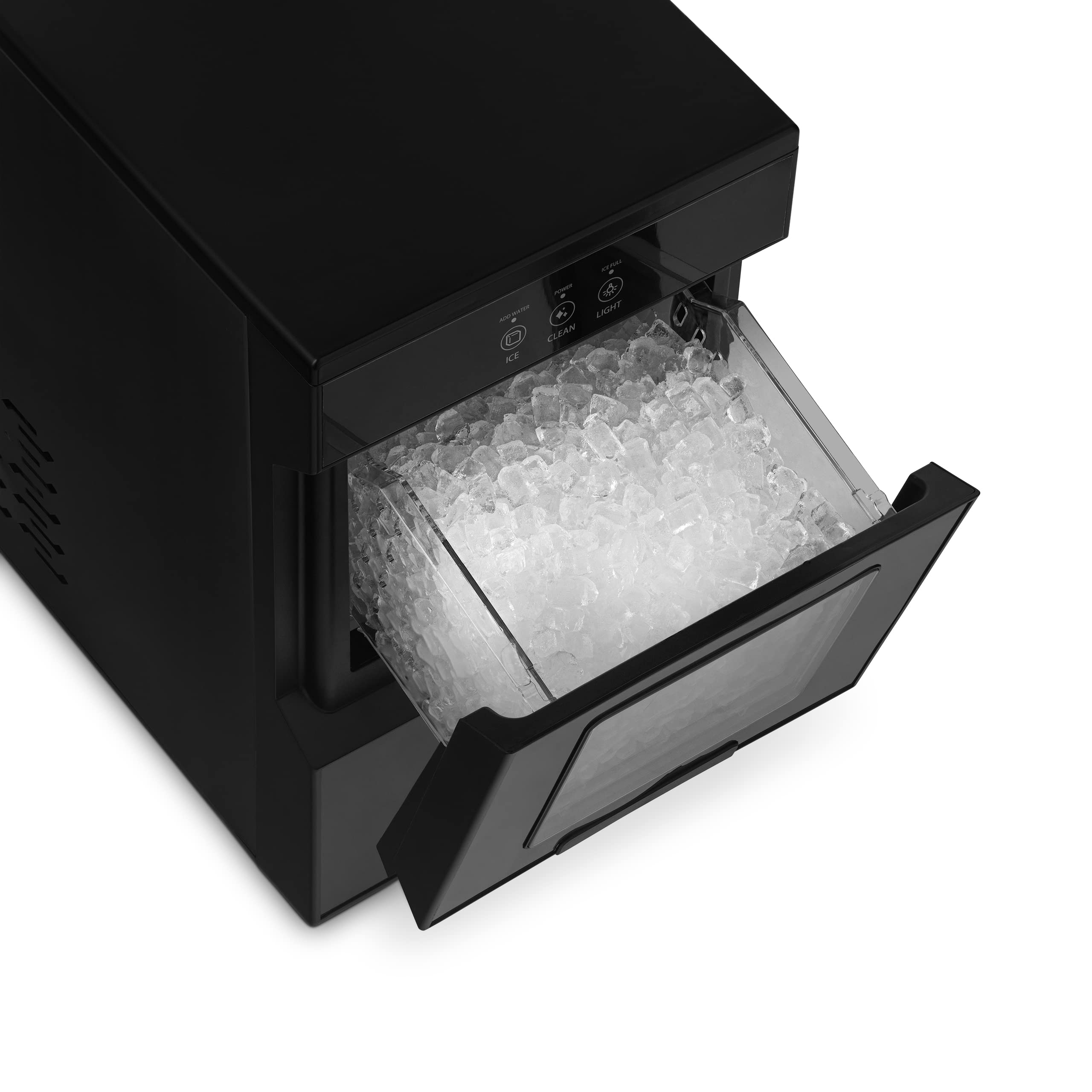 Newair Nugget Ice Maker Countertop - 44lbs/Day, Countertop Sonic Ice Machine, Self-Cleaning & Refillable Water Tank, Pebble Ice Maker, Ideal for Home Office, Kitchen or Bar | Black Stainless Steel