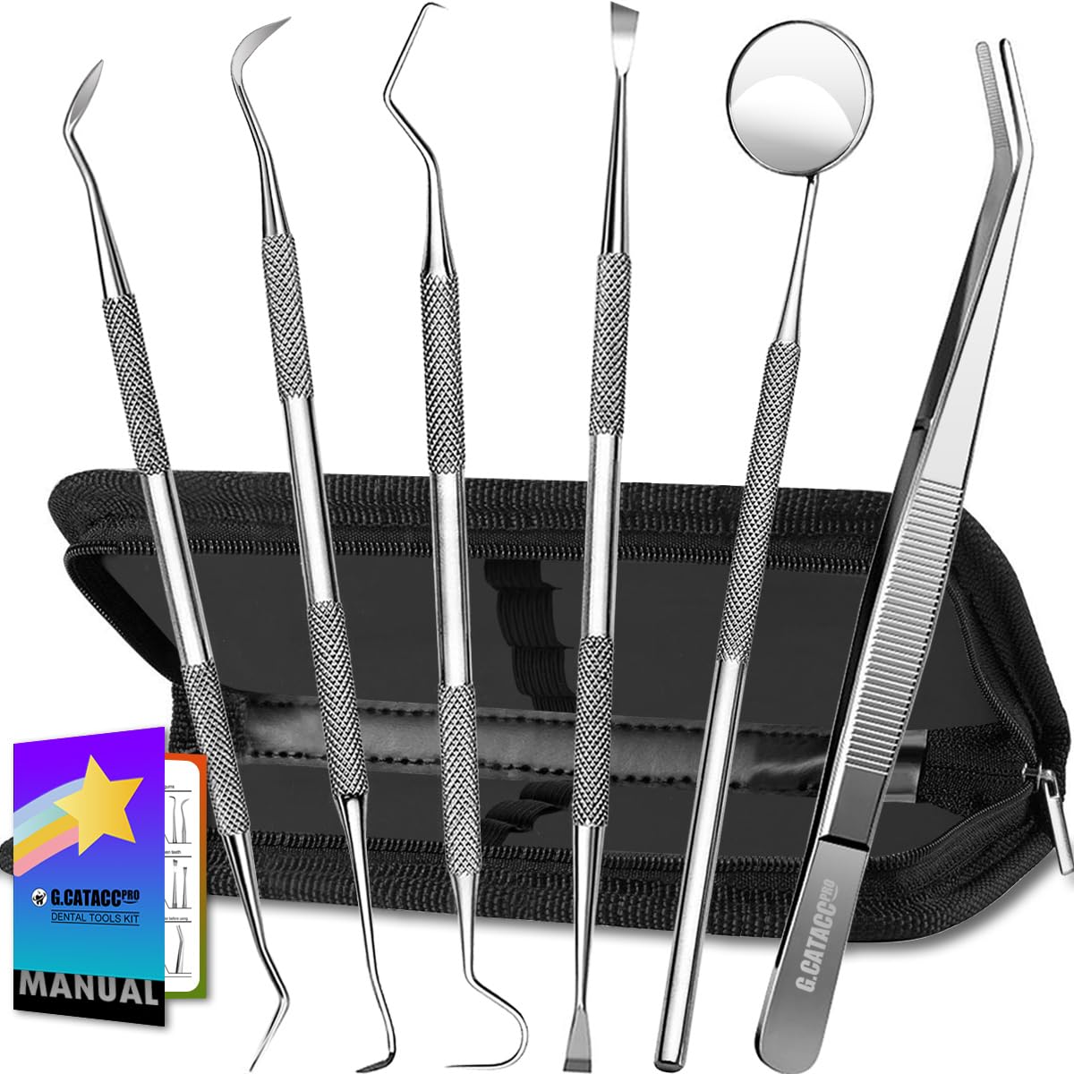 Photo 1 of G.CATACC Dental Tools, Dental Pick Teeth Cleaning Tools Hygiene Kit, Plaque Remover for Teeth, Professional Stainless Steel Tooth Scraper Plaque Tartar Cleaner - with Case