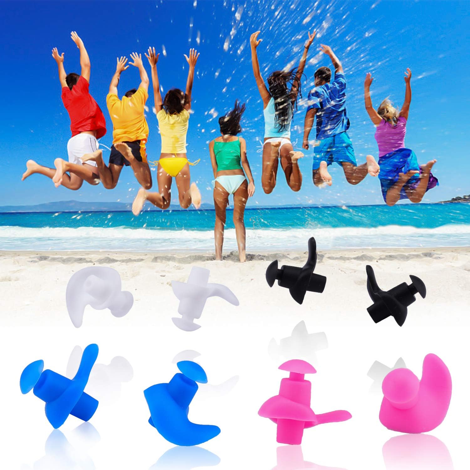 Swimming Ear Plugs, 4 Pairs Waterproof Reusable Silicone Ear Plugs, Swimming Ear Plugs for Adults Kids, for Swimmers Showering Bathing Surfing and Other Water Sports … (Blue+Pink) : Sports & Outdoors