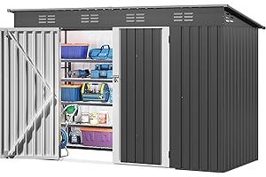 DWVO 9x4ft Large Outdoor Storage Shed, Metal Tool Sheds, Heavy Duty Tool Storage with Lockable Doors & Air Vent for Backyard Patio Lawn to Store Bikes, Tools, Lawnmowers, Dark Gray