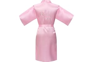 ALHAVONE Rhinestone Flower Girl Silky Satin Solid Color Short Kimono Robe for Wedding Birthday Party Spa