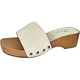TruFox Classic Slide Sandals Low Heel Lightweight Faux Wood