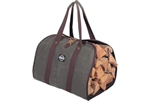 EIGEETO Waxed Canvas Firewood Carrier with handles, Heavy Duty Firewood Log bag, fire wood carrier tote, Classic Durable Design