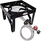 GasOne 200, 000 BTU Square Heavy- Duty Single Burner Outdoor Stove Propane Gas Cooker with Adjustable 0-20Psi Regulator & Ste