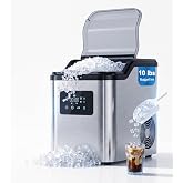 Landeagle Nugget Ice Makers Countertop,Portable Pebble Ice Machine with Crushed Ice,10lbs/Day Soft Pellet Ice Maker Stainless with 24H Timer, Self-Cleaning Chewable Sonic Ice for Home,Kitchen,Office