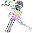 BlueFire 4 in 1 Karaoke Wireless Microphone with LED Lights, Portable Microphone for Kids, Great Gifts Toys for Kids, Girls, Boys and Adults (Silver)
