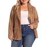 Agnes Orinda Plus Size Faux Suede Jacket for Women Lapel Collar Button Front Long Sleeve Work Casual Blazer Jackets
